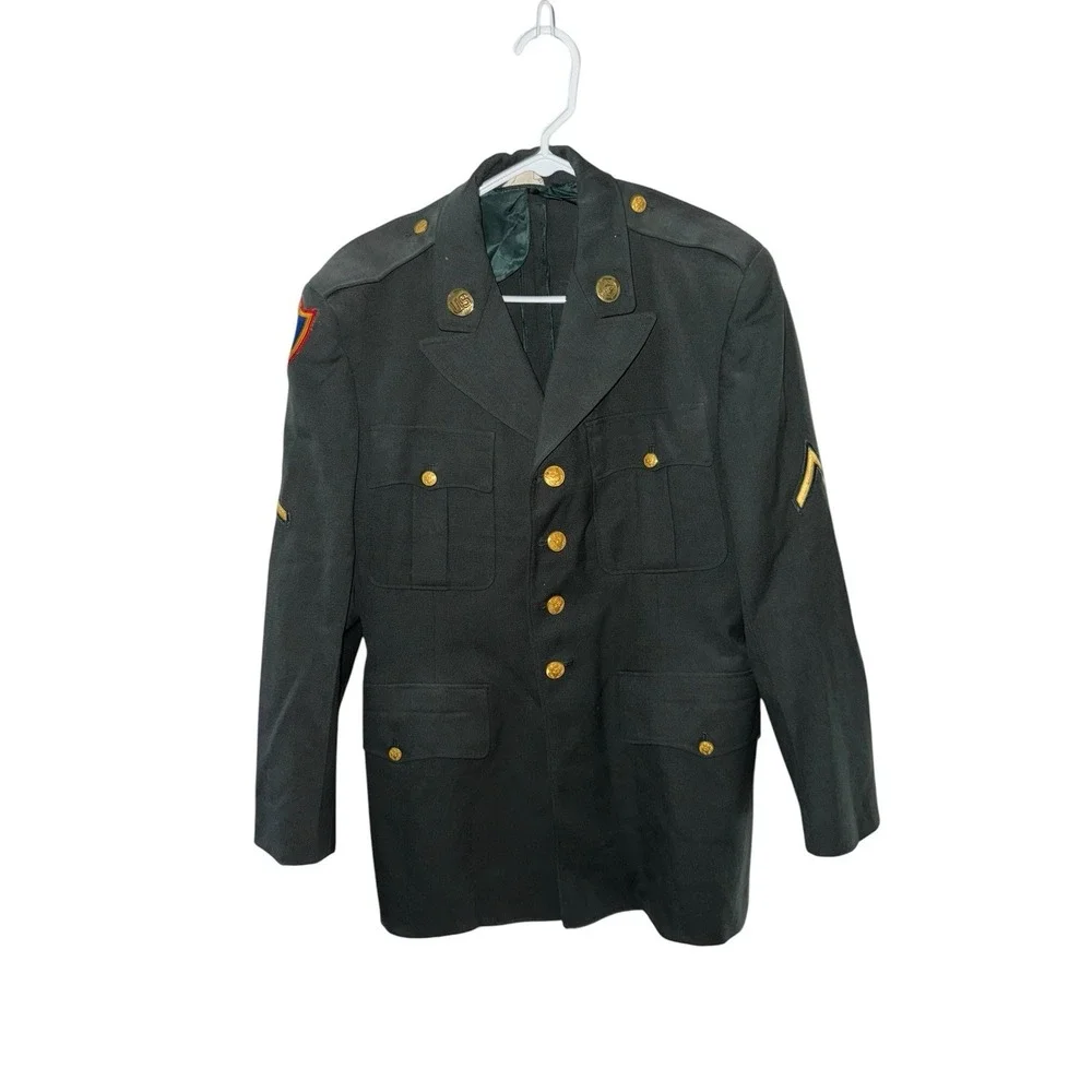 Vintage US Army Class A Dress Uniform Jacket PFC 7th Army Green Coat Military